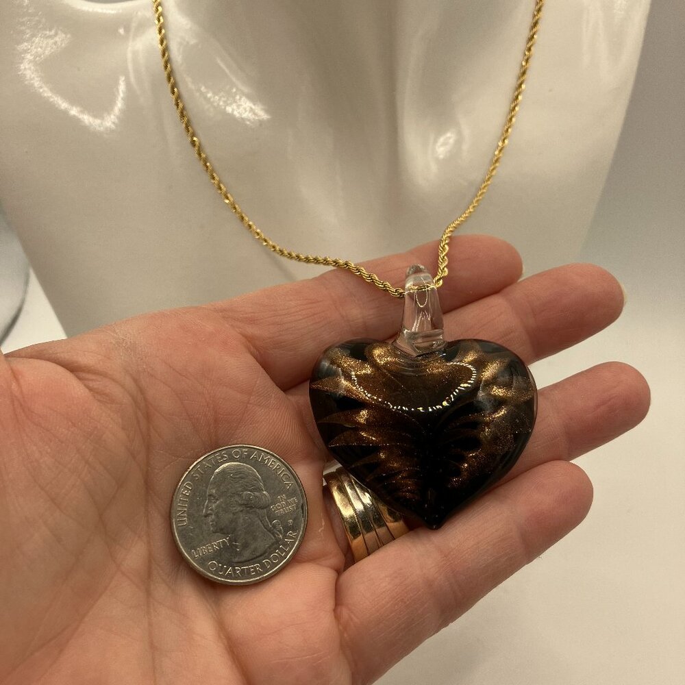 18k Gold Plated Stainless Steel 19 in Large Glass Heart handmade Brand New